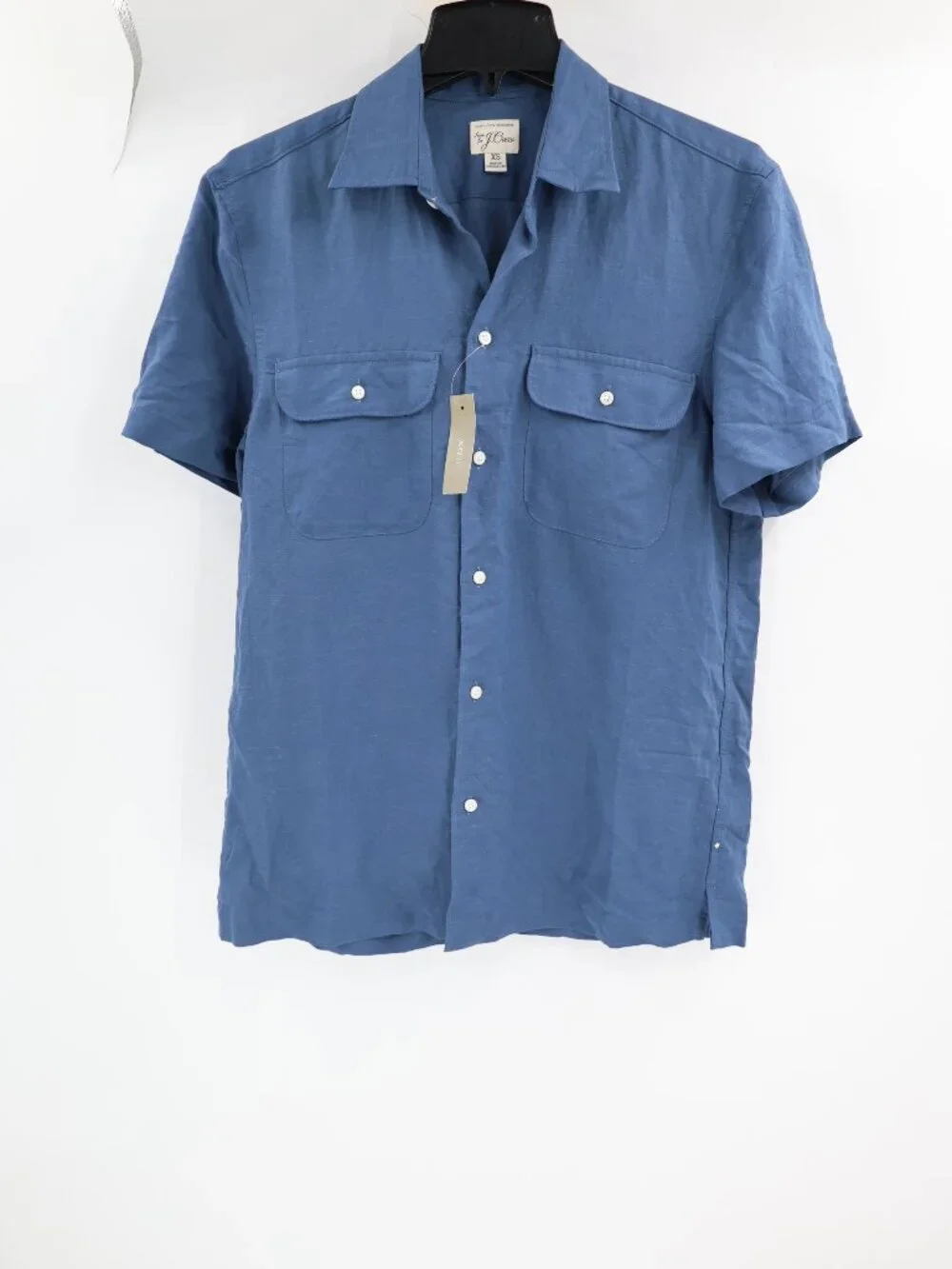 NWT J Crew camp Shirt Men's XS Viscose Linen Blend Short Sleeve Button Up Blue
